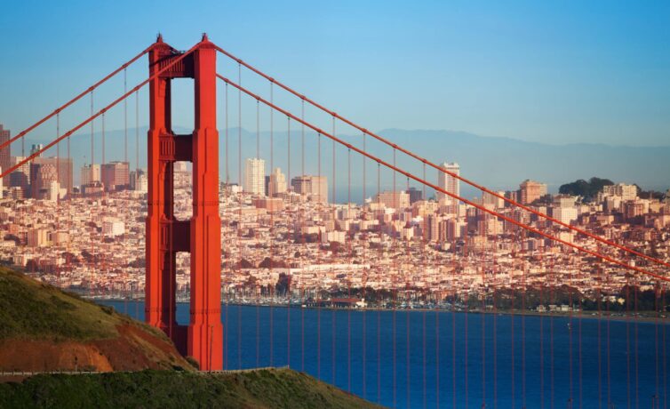 Cityscape of San Francisco and Golden Gate Bridge